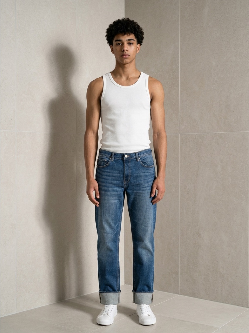 Frame Denim Blue Cropped Straight-Leg Jeans with Rolled Hems